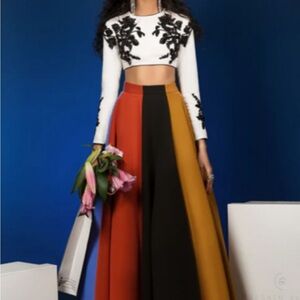 Chic Colorblock Maxi Skirt in Black, Orange, and Brown